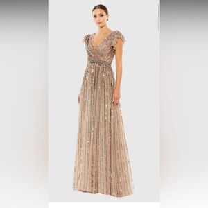 NWT Mac  Duggal 5502 Sequined Ruffled Cap Sleeve Bronze Gown 2